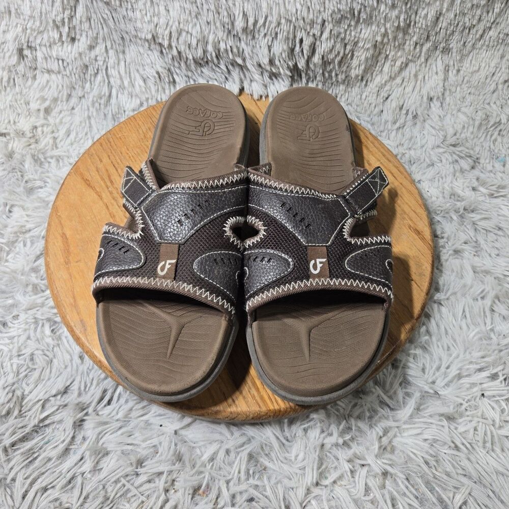 Coface Mens Brown Vegan Leather Lightweight Orthopedic Slide Sandal Size 14